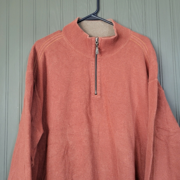 Tommy Bahama Reversible Quarter Zip Pullover Sweater Orange Brown Men's 2XL - Picture 5 of 7
